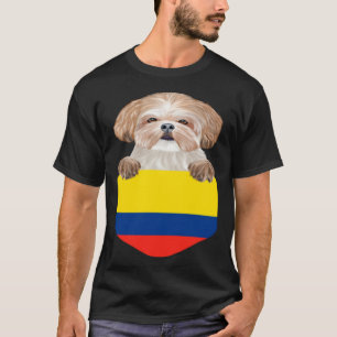 Colombia Flag Shih Tzu Dog In Pocket T-Shirt