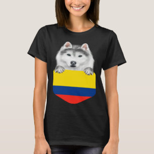 Colombia Flag Siberian Husky Dog In Pocket T-Shirt