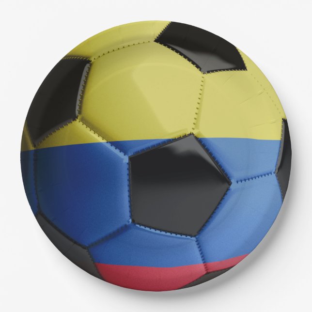 Colombia Flag Soccer Ball Paper Plate (Front)