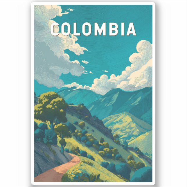 Colombia Illustration Travel Art Vintage (Front)