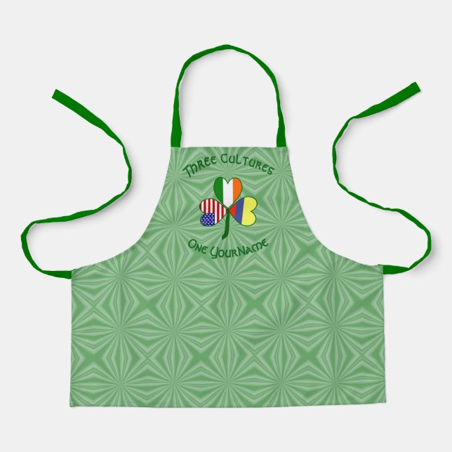 Colombia Irish USA Flags Shamrock Personalized Kid Apron (Front)