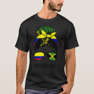 Colombia Jamaica Flag Colombian Jamaican Messy Bun T-Shirt