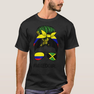 Colombia Jamaica Flag Colombian Jamaican Messy Bun T-Shirt