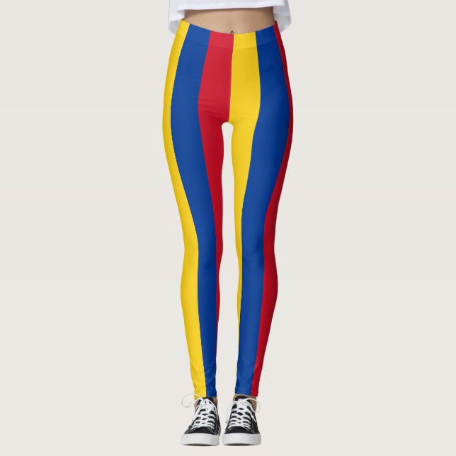 Colombia National Flag Colours Vertical Striped Leggings (Front)