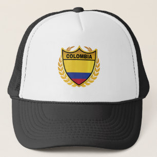 Colombia National Flag Gold Crest Badge Trucker Hat