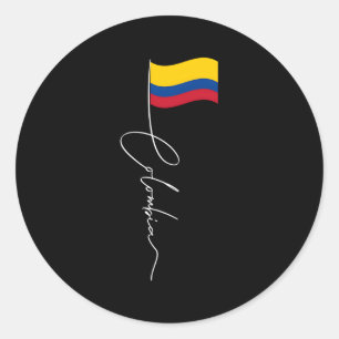 Colombia Signature Flag Pole Patriotic Colombian F Classic Round Sticker