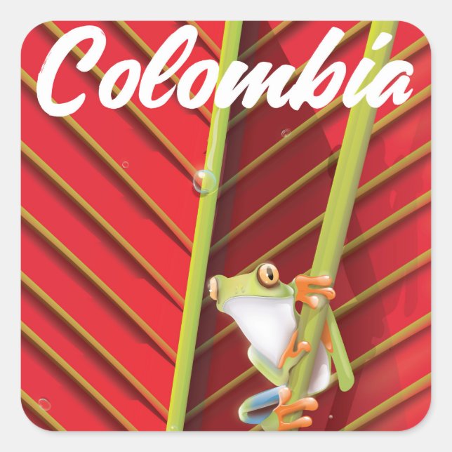 Colombia tree frog travel poster square sticker (Front)