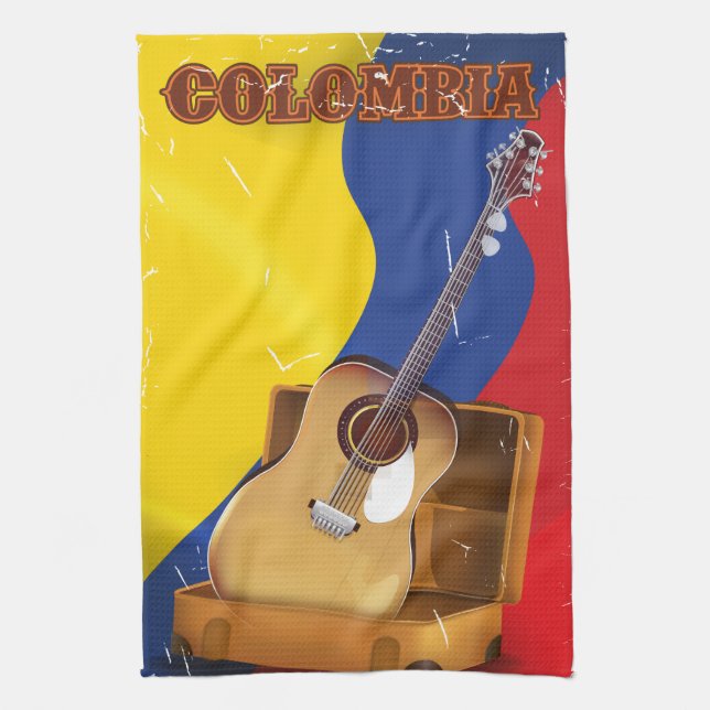 Colombia vintage vacation guitar poster kitchen towel (Vertical)