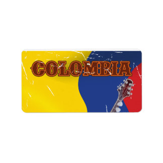 Colombia vintage vacation guitar poster label
