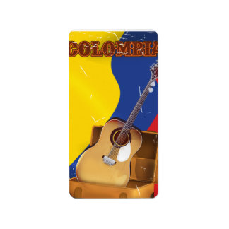 Colombia vintage vacation guitar poster label