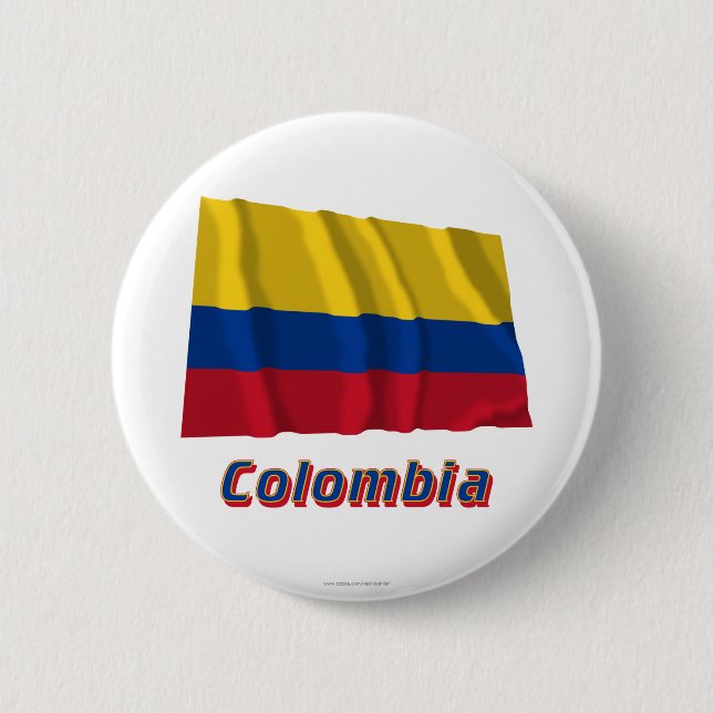 Colombia Waving Flag with Name 2 Inch Round Button (Front)