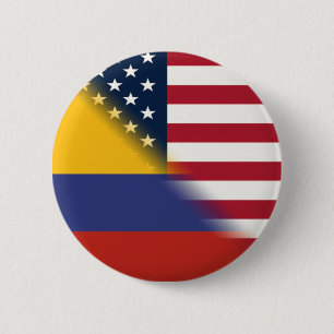 Colombian American Flag   Half Colombia USA  2 Inch Round Button