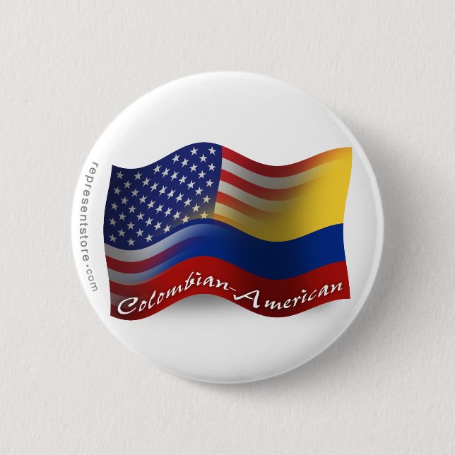Colombian-American Waving Flag 2 Inch Round Button (Front)