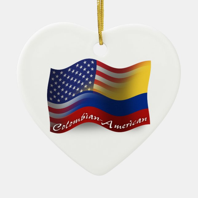 Colombian-American Waving Flag Ceramic Ornament (Front)