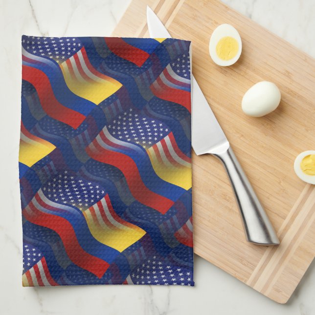 Colombian-American Waving Flag Kitchen Towel (Quarter Fold)