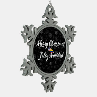 Colombian American With Custom Year Bilingual Snowflake Pewter Christmas Ornament