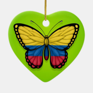 Colombian Butterfly Flag on Green Ceramic Ornament