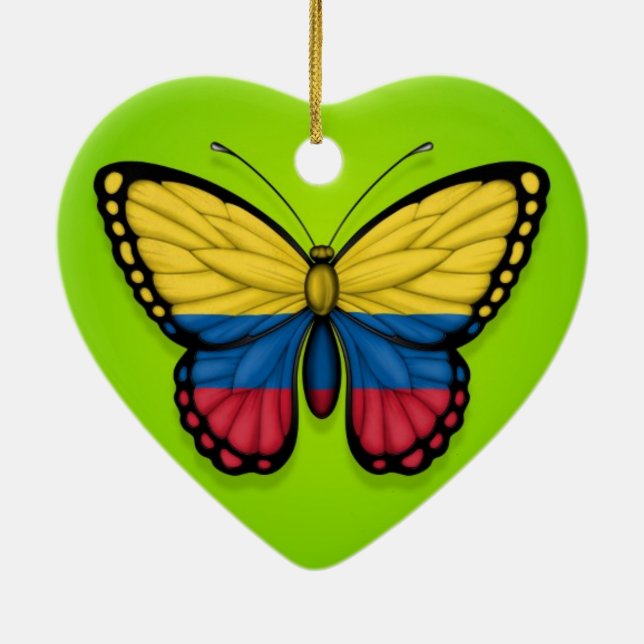 Colombian Butterfly Flag on Green Ceramic Ornament (Back)