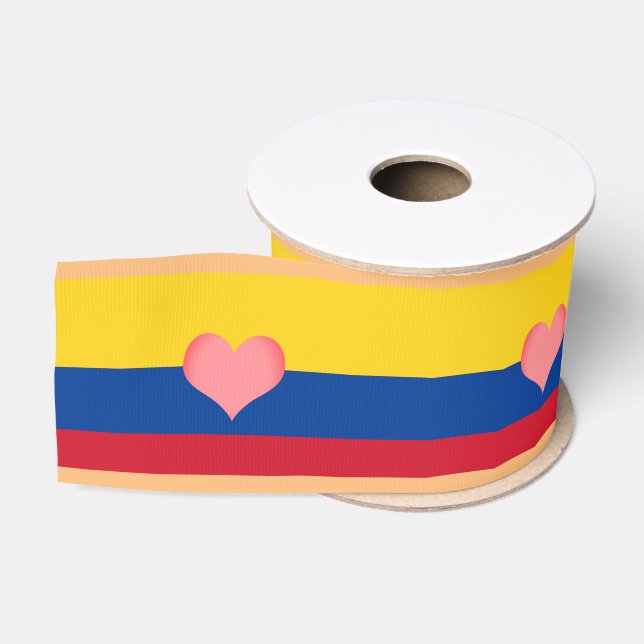 Colombian Flag & Heart love Colombia holiday/sport Grosgrain Ribbon (Spool)