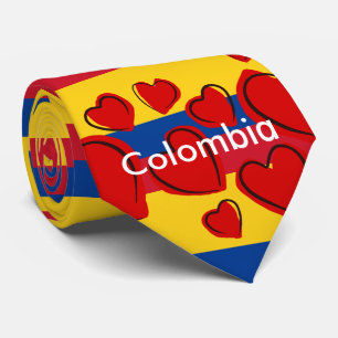 Colombian flag with red hearts tie
