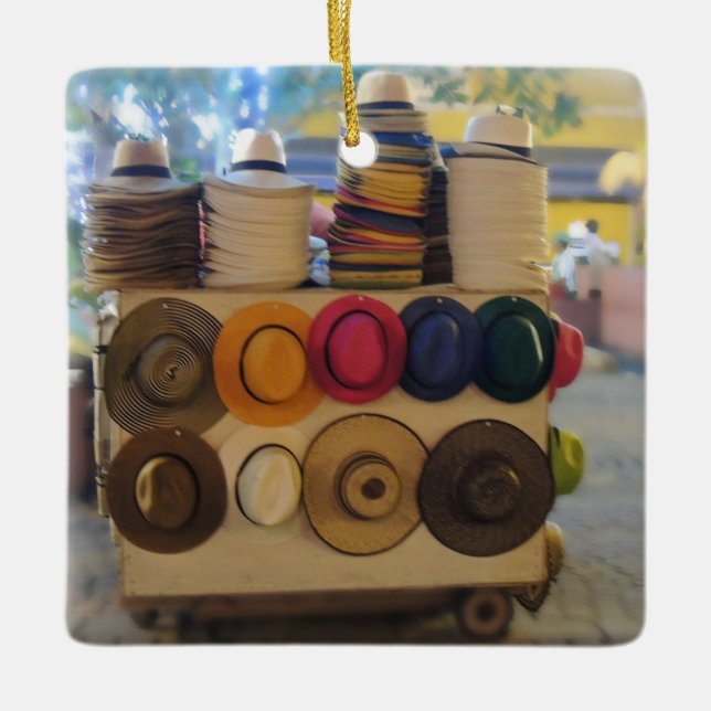 Colombian Hat Shop in the Park Ceramic Ornament (Front)