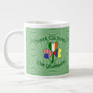 Colombian Irish USA Flags Shamrock Personalized Large Coffee Mug