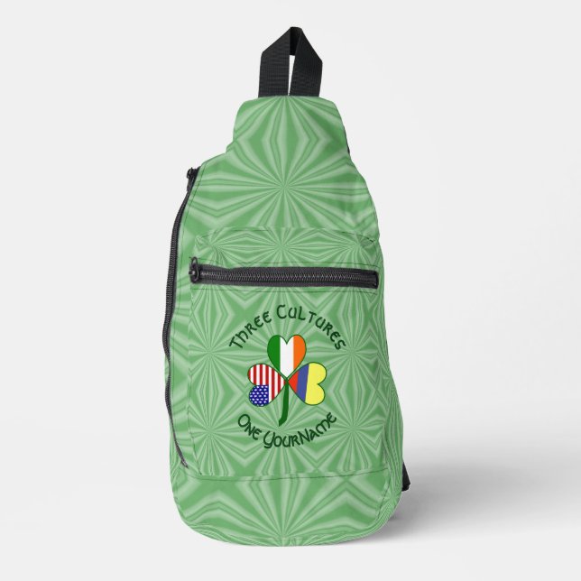 Colombian Irish USA Flags Shamrock Personalized  Sling Bag (Front)