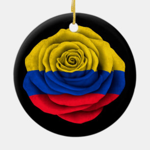 Colombian Rose Flag on Black Ceramic Ornament