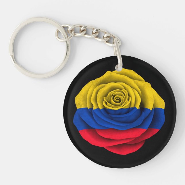 Colombian Rose Flag on Black Keychain (Front)