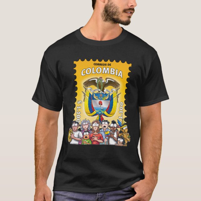 Colombian t-shirt with a funny stamp of the shield (Front)