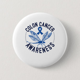 Colon Cancer Awareness Dragonfly Blue Ribbon 2 Inch Round Button