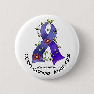 Colon Cancer Awareness FLOWER RIBBON 1 2 Inch Round Button