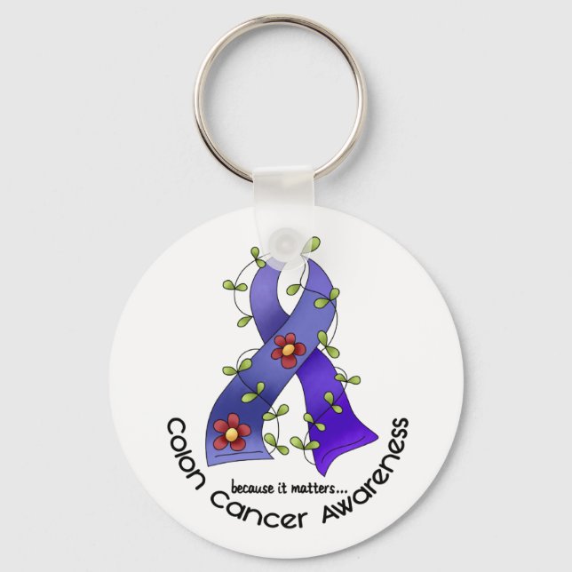 Colon Cancer Awareness FLOWER RIBBON 1 Keychain (Front)