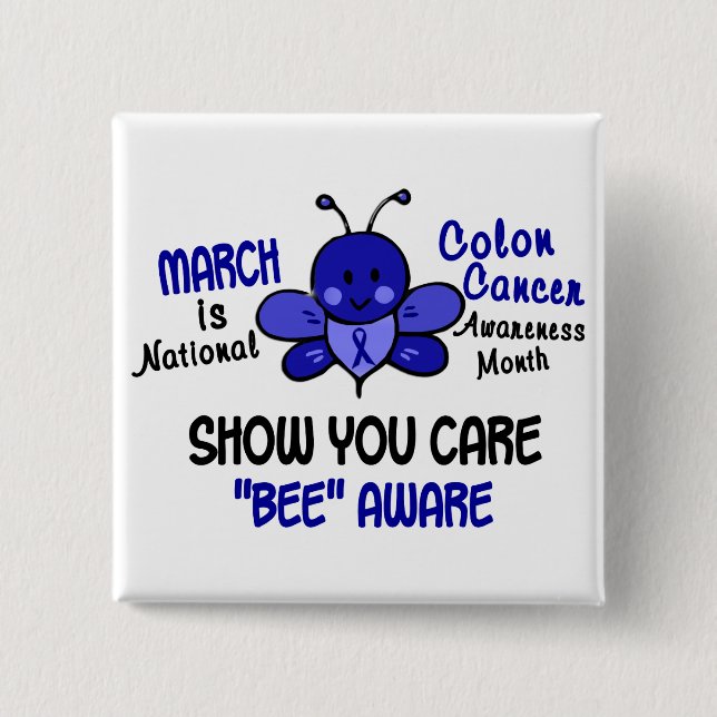 Colon Cancer Awareness Month Bee 1.1 2 Inch Square Button (Front)