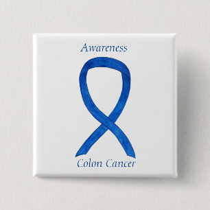 Colon Cancer Blue Awareness Ribbon Custom Art Pin