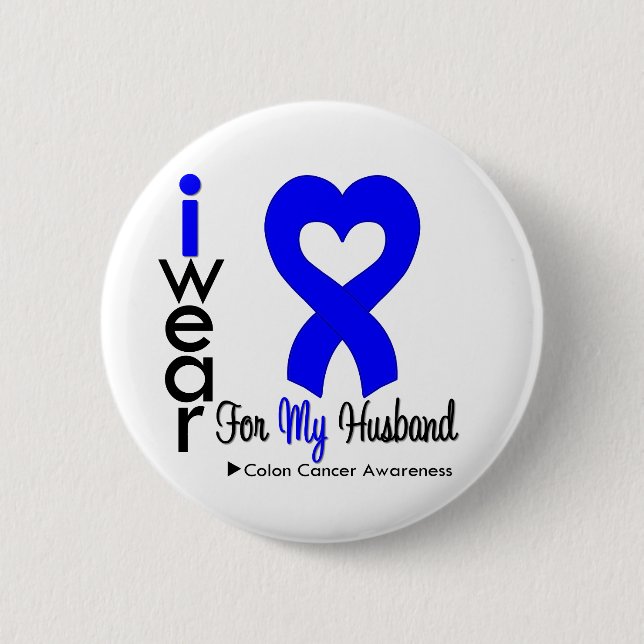 Colon Cancer Blue Heart Ribbon For My Husband 2 Inch Round Button (Front)