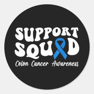 Colon cancer blue ribbon support squad colon classic round sticker