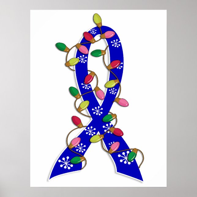 Colon Cancer Christmas Lights Ribbon Poster (Front)