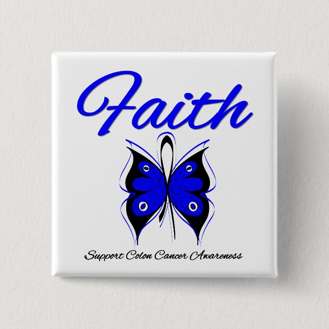 Colon Cancer Faith Butterfly Ribbon 2 Inch Square Button (Front)