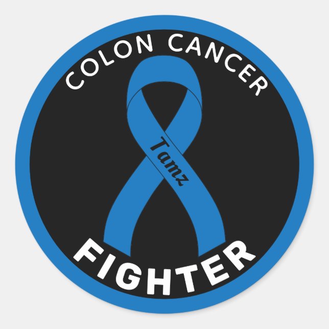  Colon Cancer Fighter Ribbon Black Round Sticker (Front)