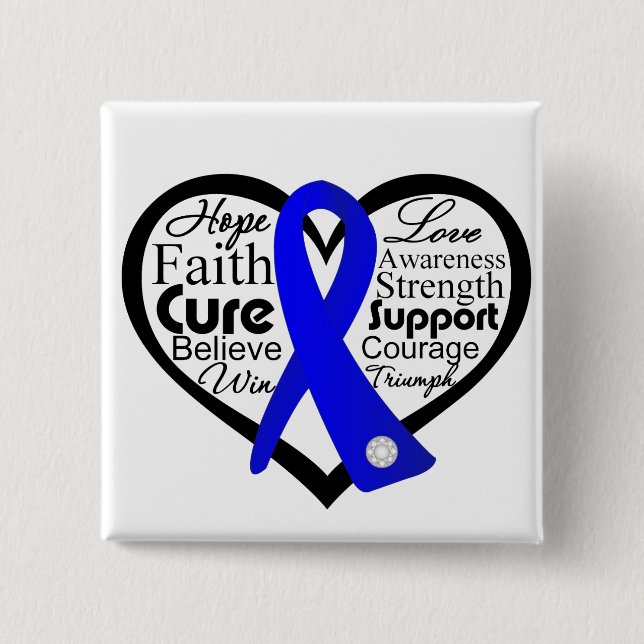 Colon Cancer Heart Ribbon Collage 2 Inch Square Button (Front)