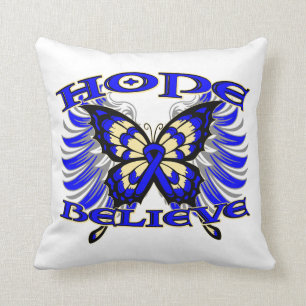 Colon Cancer Hope Believe Butterfly Throw Pillow