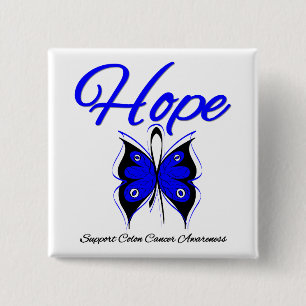 Colon Cancer Hope Butterfly Ribbon 2 Inch Square Button