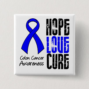 Colon Cancer Hope Love Cure Ribbon 2 Inch Square Button