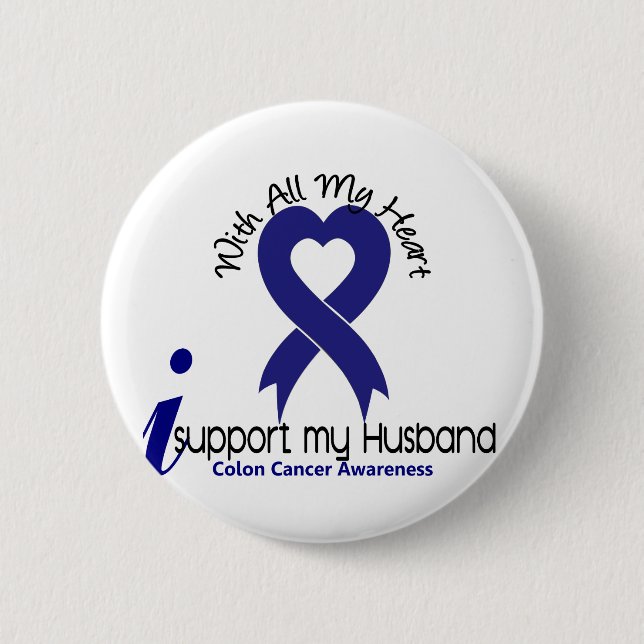 Colon Cancer I Support My Husband 2 Inch Round Button (Front)