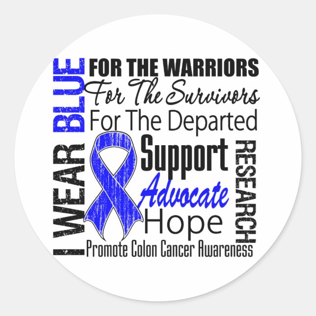 Colon Cancer I Wear Blue Ribbon TRIBUTE Classic Round Sticker (Front)