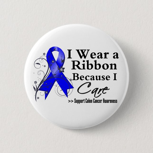 Colon Cancer Ribbon Because I Care 2 Inch Round Button (Front)