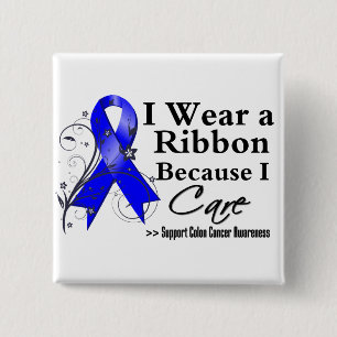 Colon Cancer Ribbon Because I Care 2 Inch Square Button