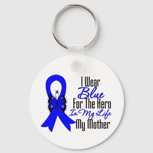 Colon Cancer Ribbon Hero My Mother Keychain (Front)