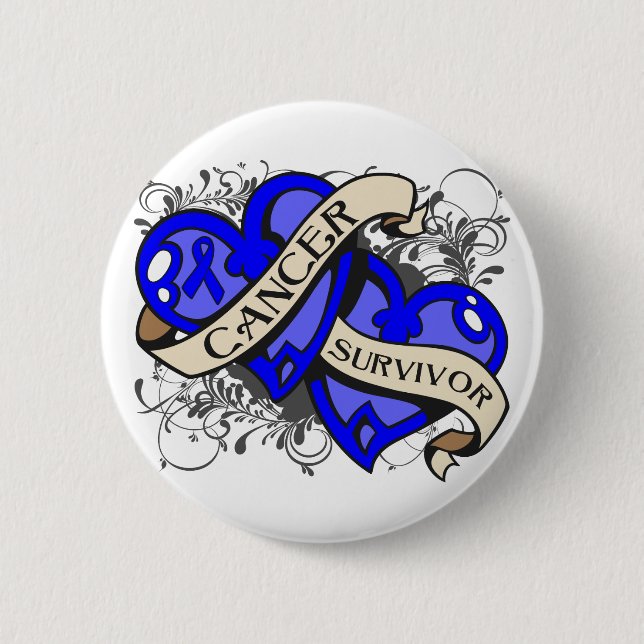 Colon Cancer Survivor Dual Hearts 2 Inch Round Button (Front)